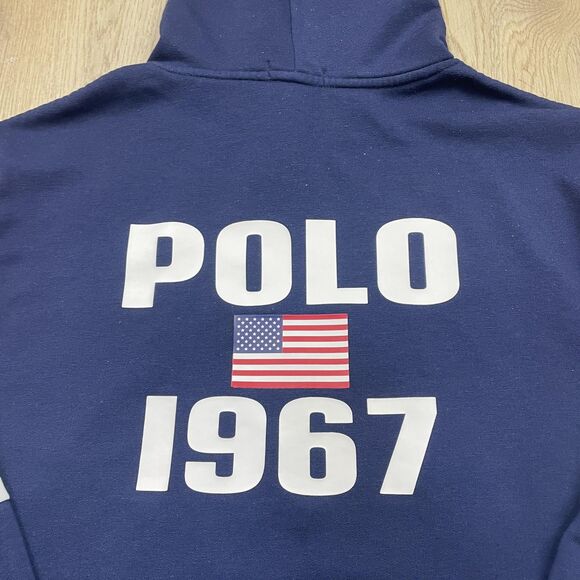 Polo Ralph Lauren Hoodie Mens Large Navy Red White Colorblock 1967 Flag Pony - Picture 6 of 13